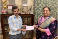 Smt Alka Bangur, president AIMMS in association with Kiran Vyapar Limited presented a cheque of  ₹ 3,00,000.00 to the Society for Oral Education of the Deaf to procure two frequency modular system